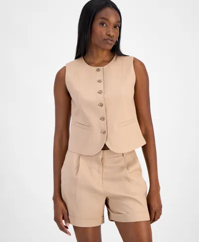 Bar Iii Womens Button Front Vest Cuffed Pleat Front Shorts Exclusively At Macys In Barley Field