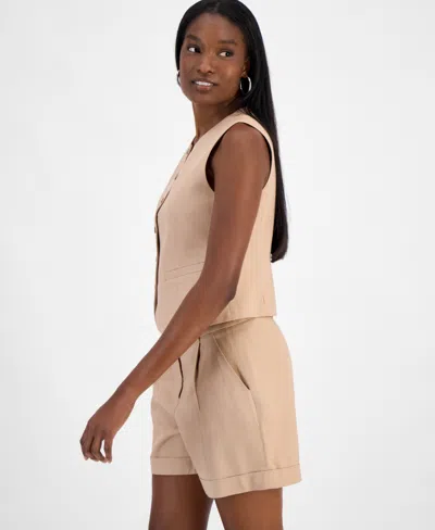 Bar Iii Womens Button Front Vest Cuffed Pleat Front Shorts Exclusively At Macys In Barley Field