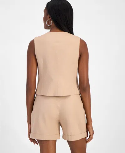 Bar Iii Womens Button Front Vest Cuffed Pleat Front Shorts Exclusively At Macys In Barley Field