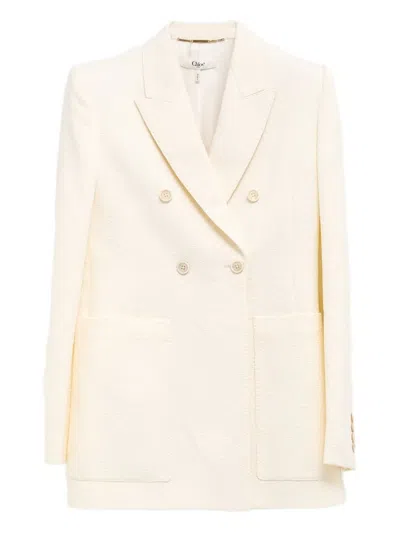 Chloé Double-breasted Wool-blend Longline Blazer In Neutrals