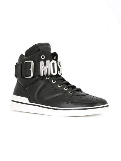 Shop Moschino Logo Plaque Hi-top Sneakers