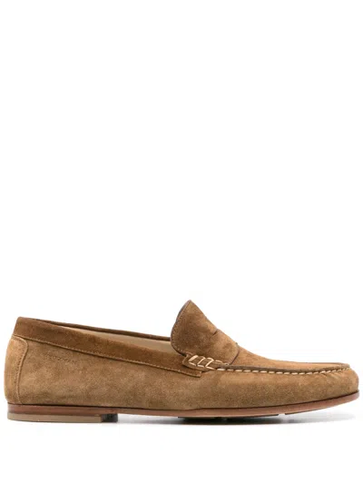 Stuart Weitzman Men's Brady Suede Penny Loafers In Brown