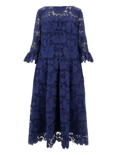 Talbot Runhof Guipure Lace Midi Dress In Blue