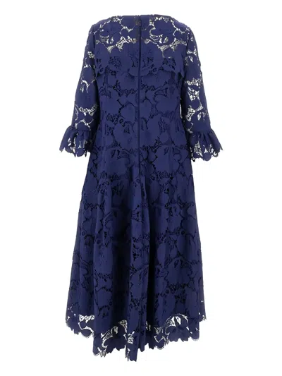 Talbot Runhof Guipure Lace Midi Dress In Blue
