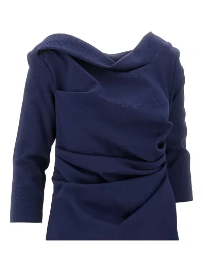Talbot Runhof Asymmetrical Draped Dress In Blue