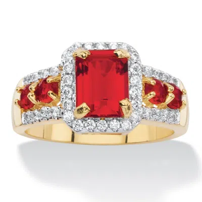 Palm Beach Jewelry 2.54 Cttw. Simulated Red Ruby And Cubic Zirconia 18k Gold-plated Halo Ring In Red