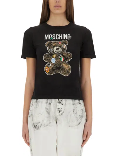 Moschino Graphic Bear Print Crew Neck T-shirt In Black