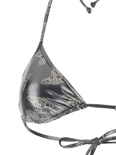 Vivienne Westwood Black Bikini With Halterneck With Tie Closure And All-over Orb Print In Black