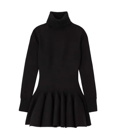 Valentino Pleated High-neck Mini Dress In Black
