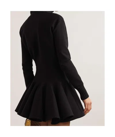 Valentino Pleated High-neck Mini Dress In Black