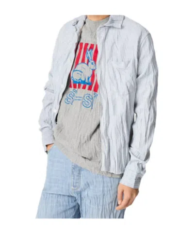 Bottega Veneta Men Grey Crewneck T-shirt With Maxi Print On The Front And Wrinkled Ffect In Cotton M In Gray