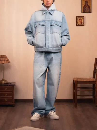 Rough Distressed Denim Jacket In Blue