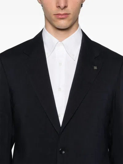Tagliatore Midnight Blue Tailored Suit Jacket In Animal Print