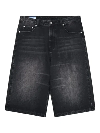 Rough Denim Knee-length Shorts In Black