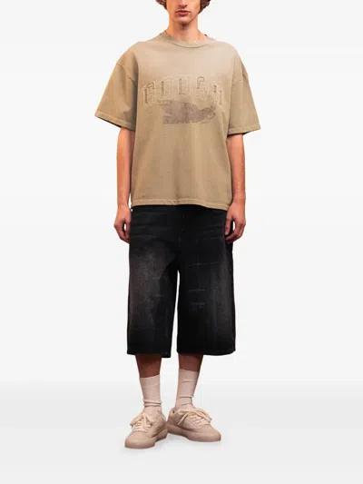 Rough Denim Knee-length Shorts In Black