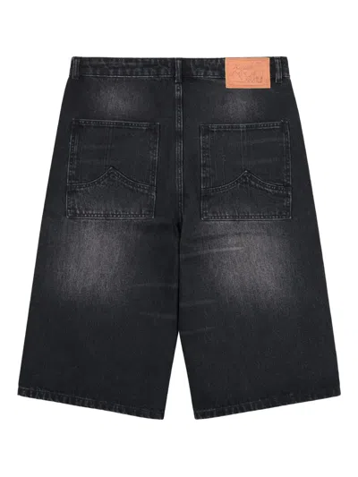 Rough Denim Knee-length Shorts In Black