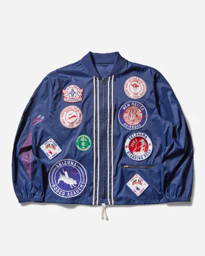 Champion Drawstring Hem Bomber With Elastic Cuffs And Patches In Blue