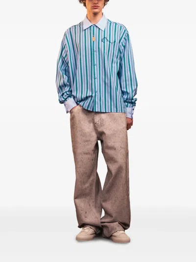 Rough Striped Button-up Shirt In Blue