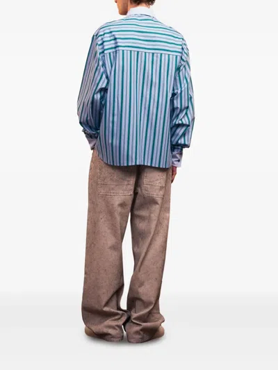 Rough Striped Button-up Shirt In Blue