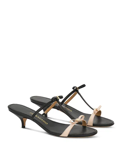 Ferragamo Kitten-heel Sandals With Bow T-strap In Multi