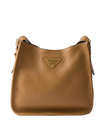 Prada Medium Daino Soft Leather Hobo Crossbody Bag In Caramel