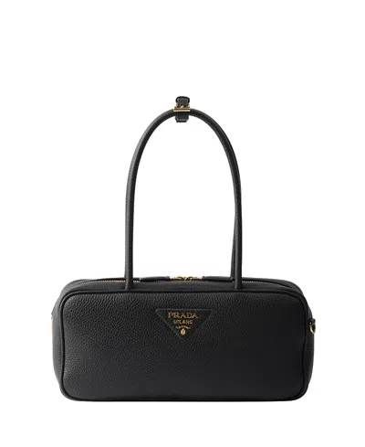 Prada Re-nylon And Leather Medium Top-handle With Padlock Bags In Black