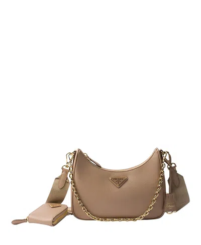 Prada Re-edition 2005 Saffiano Leather Shoulder Bag In Cameo Beige