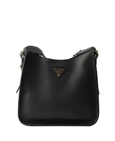 Prada Medium Leather Shoulder Bag In Black