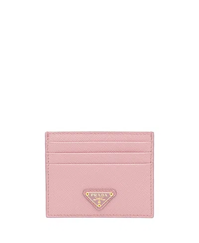 Prada Saffiano Leather Card Holder In Peach
