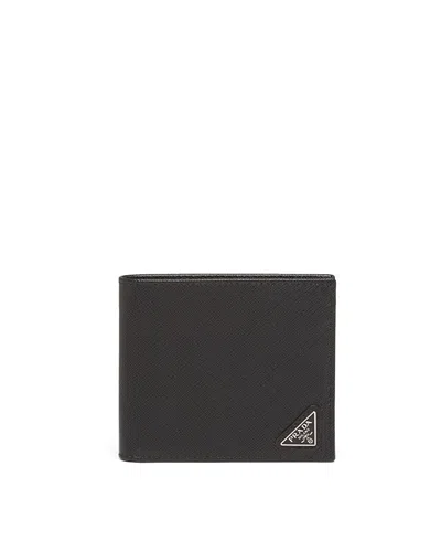 Prada Triangle Logo Saffiano Leather Wallet In Black