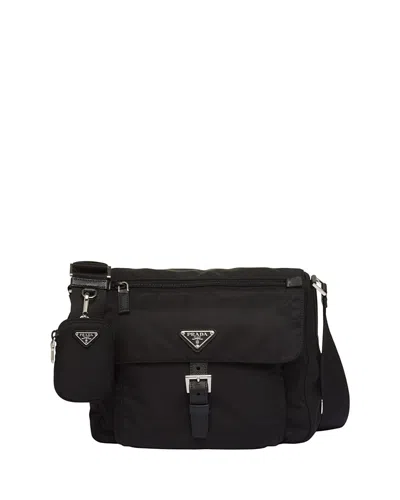 Prada Re-nylon Triangle Logo-plaque Shoulder Bag In Black