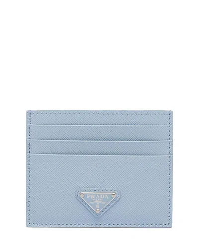Prada Saffiano Leather Card Holder In Pale Blue