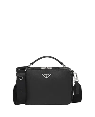 Prada Mens Black Brique Medium Saffiano-leather Bag