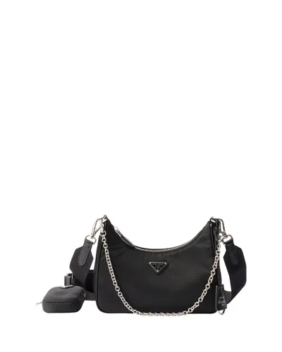 Prada Re-edition 2005 Nylon Chain Shoulder Bag In Black