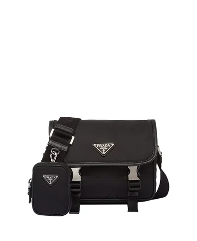 Prada Re-nylon And Saffiano Leather Shoulder Bag In Black
