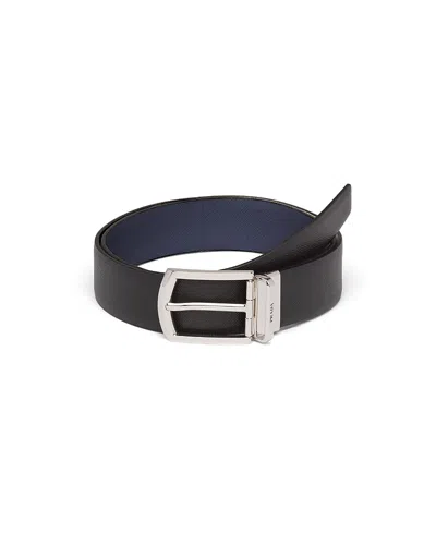 Prada Saffiano Leather Reversible Belt In Black