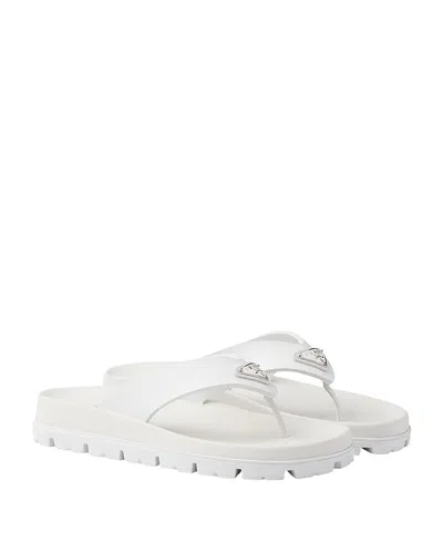 Prada Triangle-logo Flip Flops In White