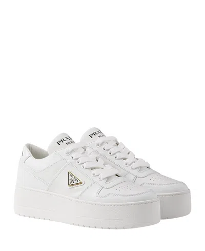 Prada Downtown Bold Leather Sneakers In White