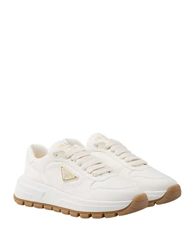 Prada Leather Sneakers In Ivory