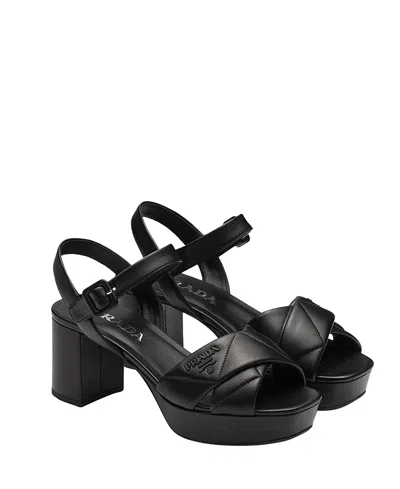 Prada Quilted Nappa Leather Platform Sandals In Black