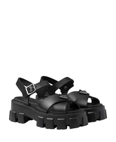 Prada Monolith Rubber Sandals In Black