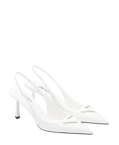 Prada Brushed Leather Slingback Pumps 75 In White