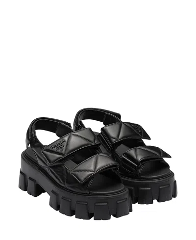 Prada Nappa Leather Sandals With Thick Sole And Open Toe In Black