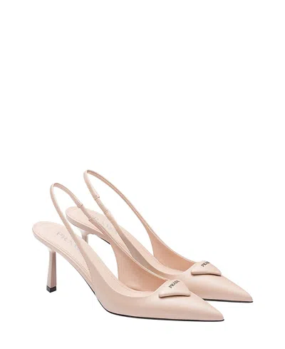 Prada 75 Brushed Leather Slingback Pumps In Gold