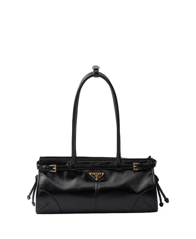 Prada Medium Leather Handbag In Black
