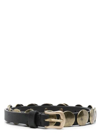 Golden Goose Belt Trinidad Thin Washed Leather Flesh Side With Studs In Black