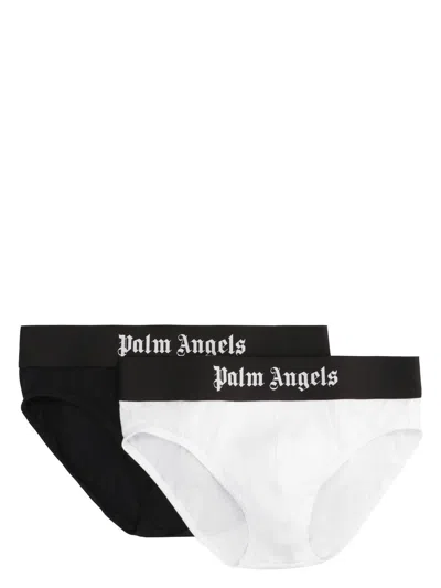 Palm Angels Set Of Two Cotton Briefs With Logoed Elastic Band In Multicolor
