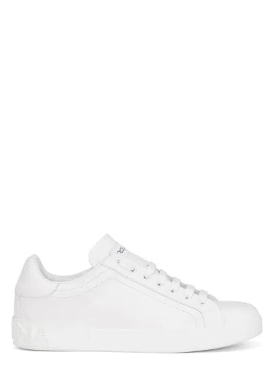 Dolce & Gabbana Portofino Vintage Leather Low-top Sneakers In White