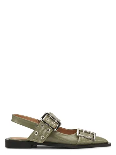 Ganni Feminine Ballerina Flat Shoes In Gray