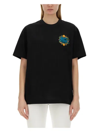 Etro T Shirt With Pegasus Embroidery In Black